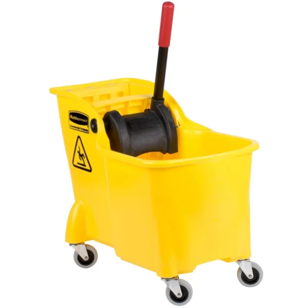 Rubbermaid Commercial Products 31 QT Tandem Mop Bucket and Wringer Combo on Wheels, Yellow, for Floor Cleaning/Wet Mopping - Image 2