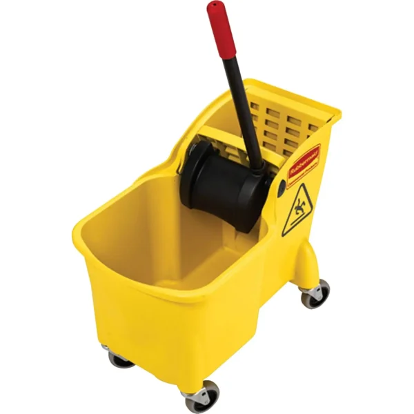 Rubbermaid Commercial Products 31 QT Tandem Mop Bucket and Wringer Combo on Wheels, Yellow, for Floor Cleaning/Wet Mopping