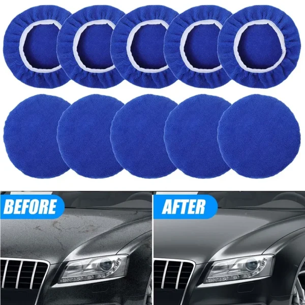 5-10inches Car Microfiber Polisher Pad Wash Buffer Waxing Sleeve Bonnet Polishing Hood for House Auto Cleaning Accessories 10PCS - Image 2