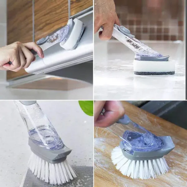 Handled Plastic Cleaning Brush Refillable Liquid Kitchen Cleaning Pot Brush with Detergent Dispenser Pan Sink Cleaning - Image 5