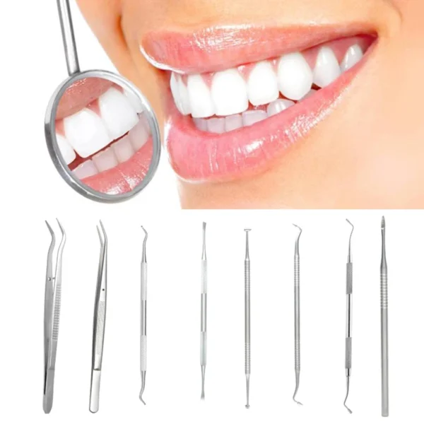 Stainless Steel Dentist Clean Tools Dental Mirror Double Probe Sickle Hoe Tooth Cleaner Dental Tool Products Oral Care Kit