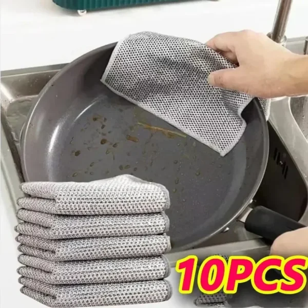 5/10pcs Cleaning products Dishcloth Silver Wire Cleaning Kitchen Cloth Thickened Microfiber Wash Towel Built-in Sponge Ball Rag