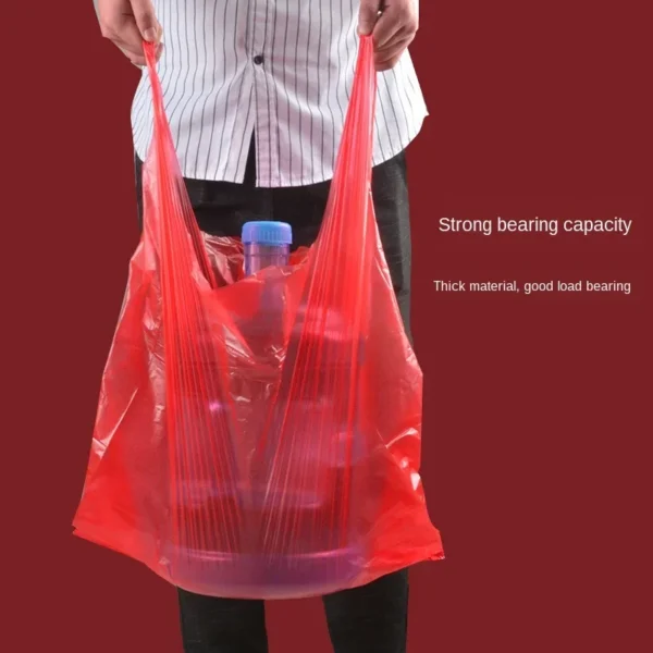 50pcs Red Plastic Bag Supermarket Grocery Gift Shopping Bag Thicken with Handle Vest Bag Kitchen Storage Clean Garbage Bag - Image 6