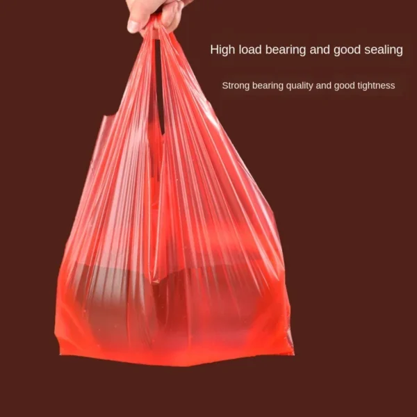 50pcs Red Plastic Bag Supermarket Grocery Gift Shopping Bag Thicken with Handle Vest Bag Kitchen Storage Clean Garbage Bag - Image 5