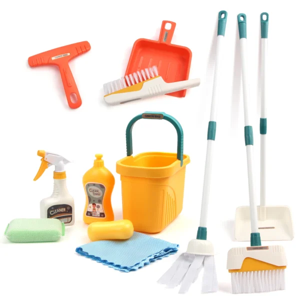 12pcs/set Kids Cleaning Set Housework Supplies Kit with Dustpan Broom Bucket Mop Cleaning Set Play House Toys for Boys & Girls