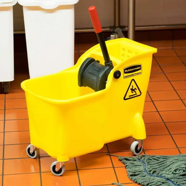 Rubbermaid Commercial Products 31 QT Tandem Mop Bucket and Wringer Combo on Wheels, Yellow, for Floor Cleaning/Wet Mopping - Image 4