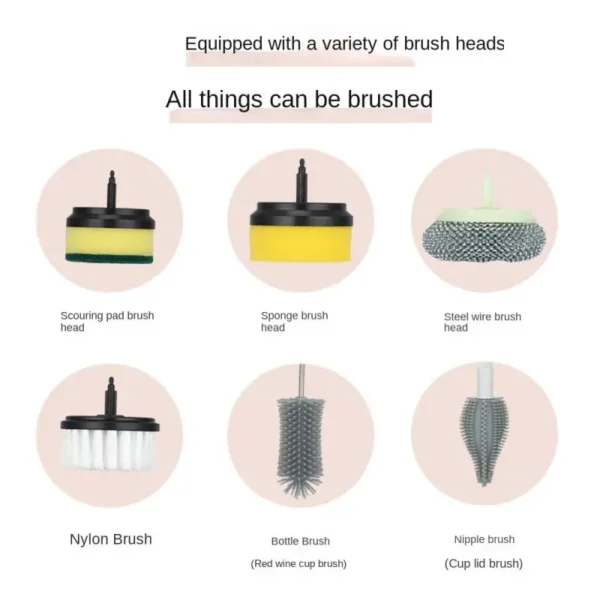 Nylon Brush Clean Stains Rechargeable Modern Simplicity Plastic Kitchen Product Scrubber Multifunctional 360 ° Rotation Silicone - Image 3