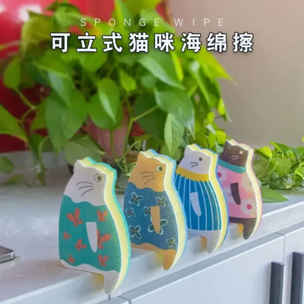 Japanese Kitchen Dishwashing Sponge Cat Cute Cartoon Dishwashing Cloth Cleaning Products Kitchen Supplies - Image 3