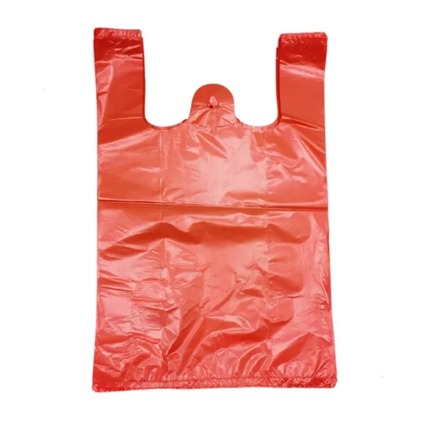 50pcs Red Plastic Bag Supermarket Grocery Gift Shopping Bag Thicken with Handle Vest Bag Kitchen Storage Clean Garbage Bag