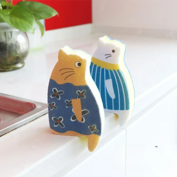 Japanese Kitchen Dishwashing Sponge Cat Cute Cartoon Dishwashing Cloth Cleaning Products Kitchen Supplies