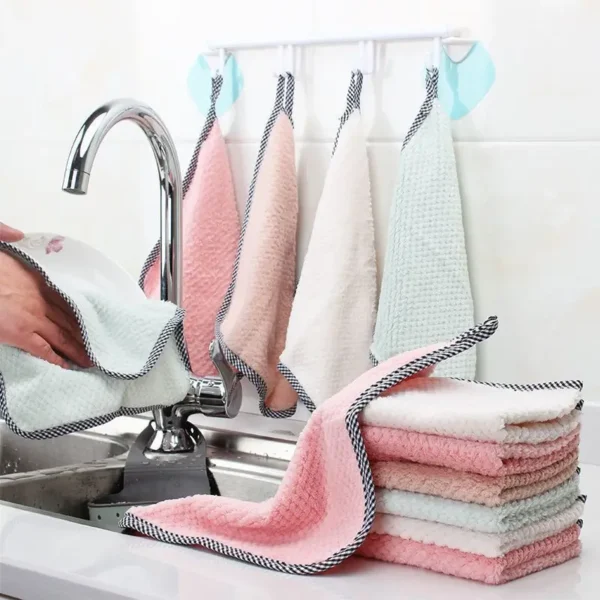 Kitchen Daily Dish Towel Dishcloth Rag Utensils for Kitchen Cleaning Products for Home Absorbent Scouring Pad - Image 5