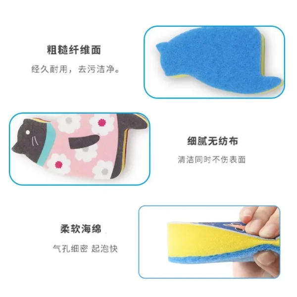 Japanese Kitchen Dishwashing Sponge Cat Cute Cartoon Dishwashing Cloth Cleaning Products Kitchen Supplies - Image 4